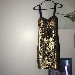 Gold and Black Sequin Party Dress